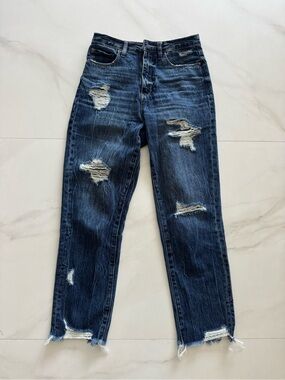 Distressed Dark Blue Women's Boyfriend Jeans